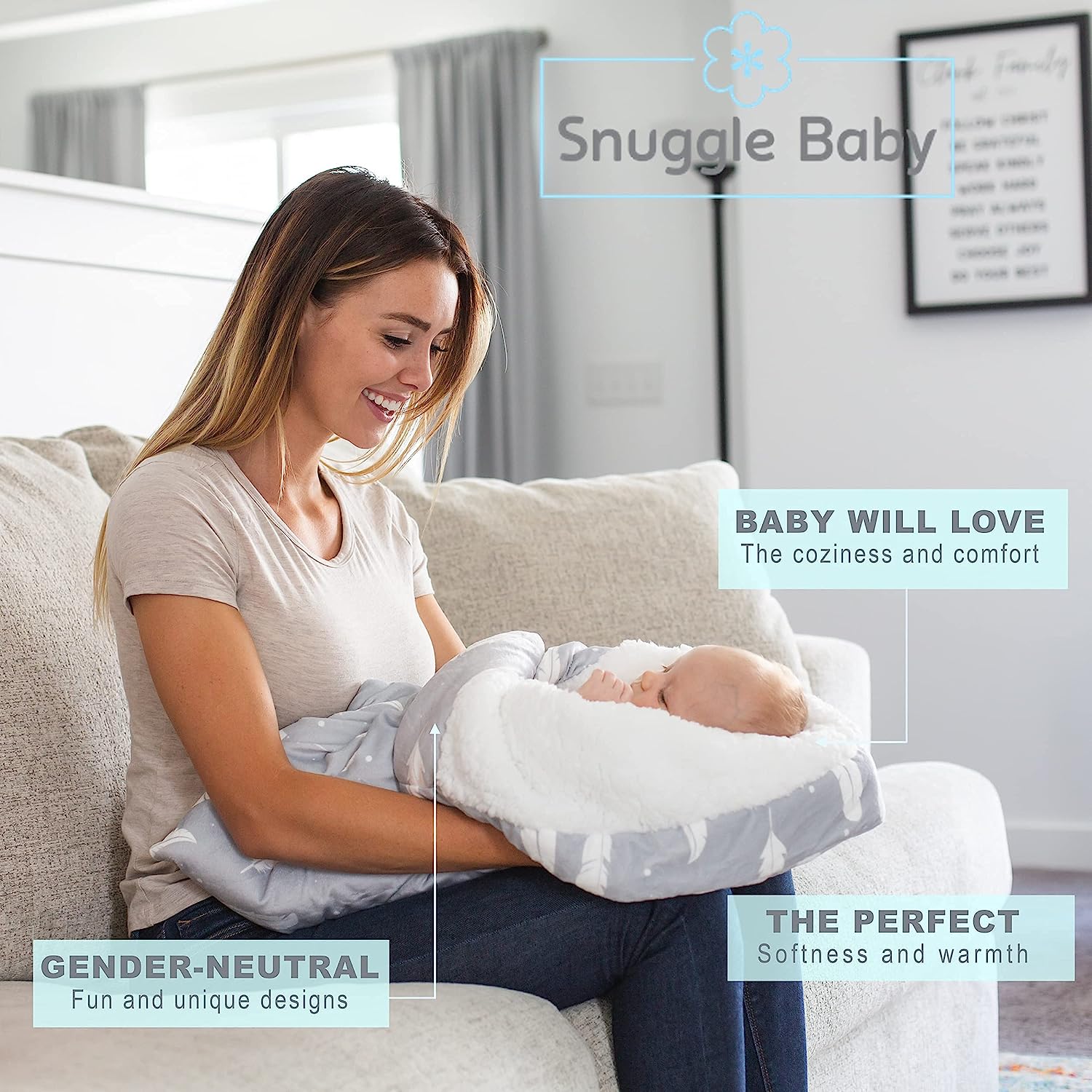 Snuggle Baby Swaddle Blanket for Boy or Girl - Premium Plush Newborn Swaddle Sleep Sack - Soft Fleece Baby Sleeping Bag - Stroller Infant Swaddle Wrap - Boho Feathers - Image 2